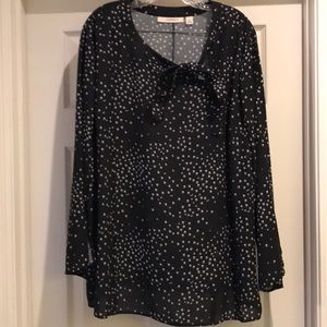 Sejour Black & White Blouse with Neck Tie Size 2X